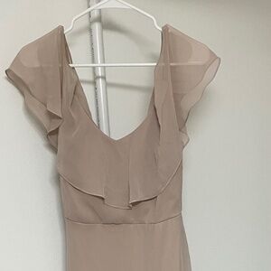 Birdy Grey "Jane" Convertible Cold-Shoulder Chiffon Taupe Bridesmaid Dress